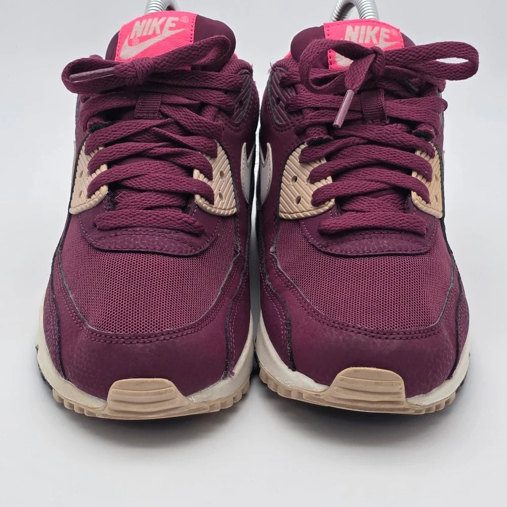 Nike Air Max 90 Womens 6.5 Burgundy Pink Retro Running Shoes‎ Sneakers 90s Style